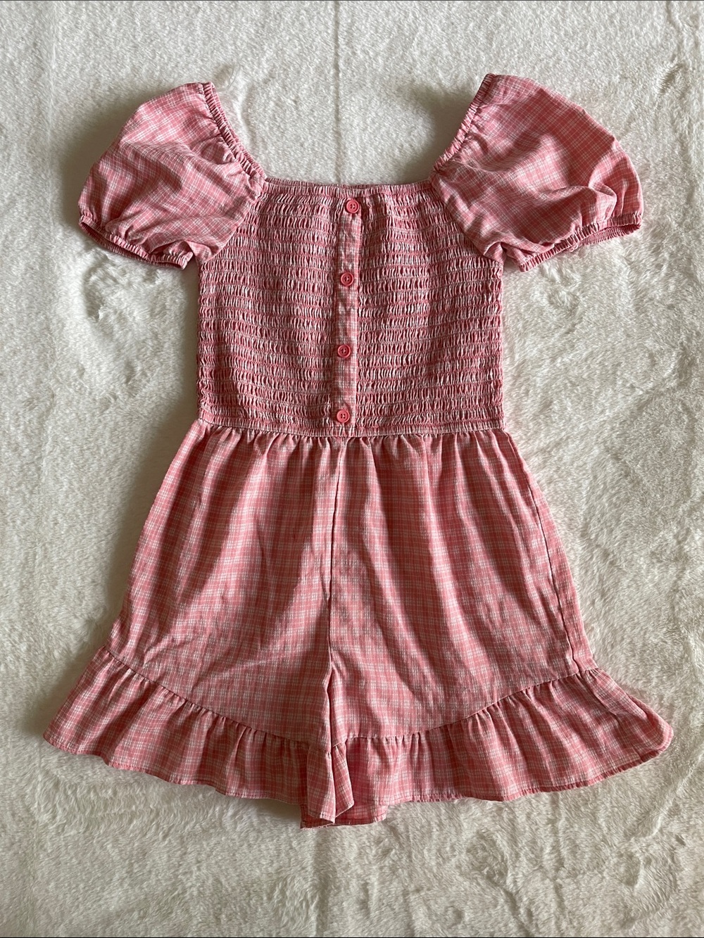 Art Class Girls ' Pink Smocked Puff-Sleeve Romper SZ L  10-12
